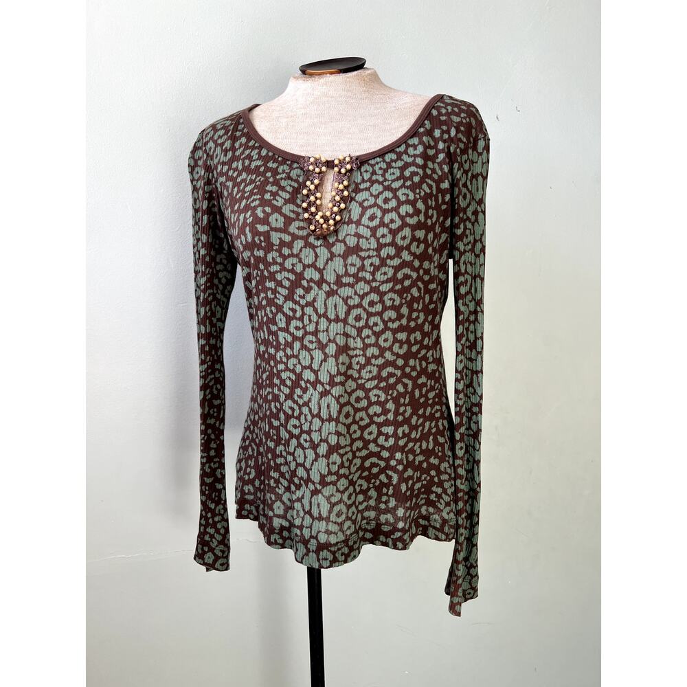 Y2K Vintage Beaded Teal Leopard Print Top by Language Los Angeles - Size S/M